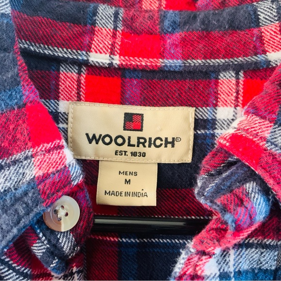 Woolrich Mens 100% Cotton Red Blue White Plaid Button Down Casual Shirt | Medium - Picture 3 of 5